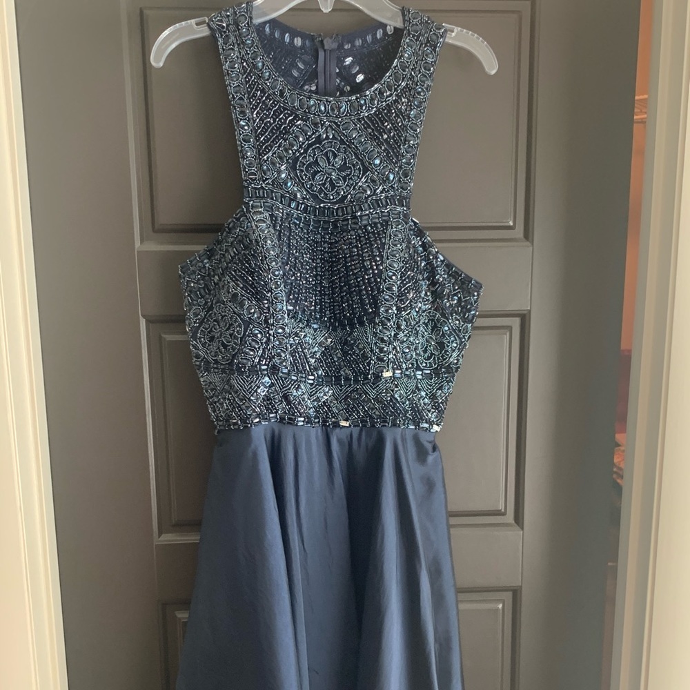 Sherri Hill Navy Beaded Homecoming Dress